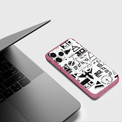 Чехол iPhone 11 Pro матовый Linkin park pattern 30 second to mars, цвет: 3D-малиновый — фото 2