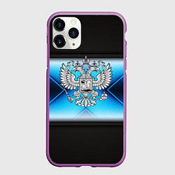 Чехол iPhone 11 Pro матовый Герб РФ абстракция соты, цвет: 3D-фиолетовый
