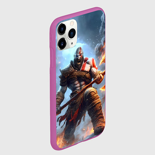 Чехол iPhone 11 Pro матовый Кратос в ярости / 3D-Фиолетовый – фото 2