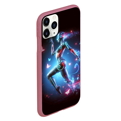 Чехол iPhone 11 Pro матовый Cyber girl and butterflies - neon glow fantasy / 3D-Малиновый – фото 2