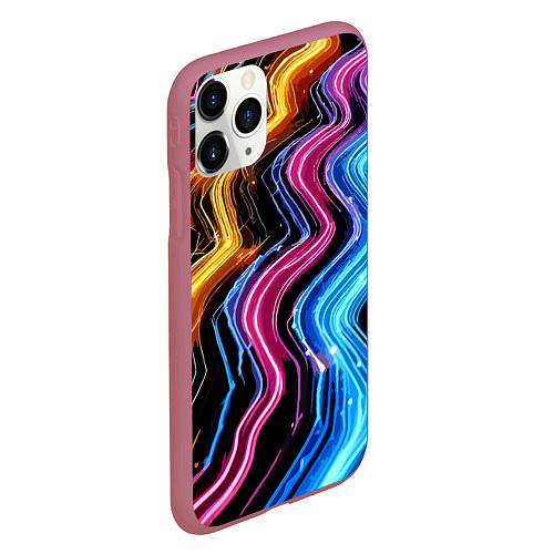 Чехол iPhone 11 Pro матовый Неоновые полосы - нейроарт / 3D-Малиновый – фото 2