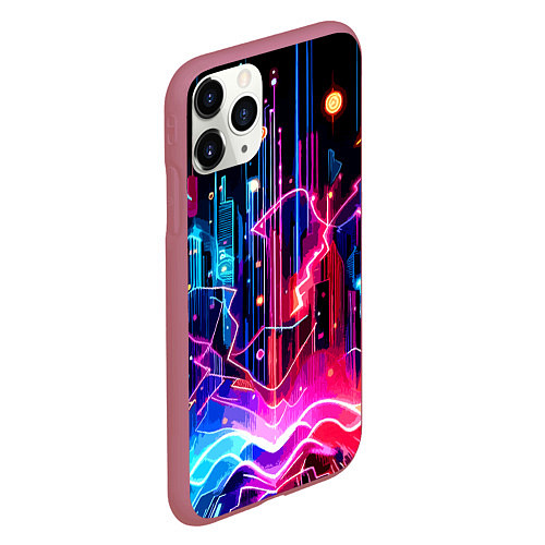 Чехол iPhone 11 Pro матовый Neon fantasy - ai art / 3D-Малиновый – фото 2