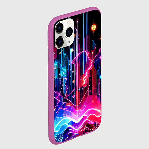 Чехол iPhone 11 Pro матовый Neon fantasy - ai art / 3D-Фиолетовый – фото 2
