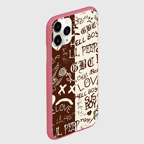 Чехол iPhone 11 Pro матовый Lil peep retro pattern / 3D-Малиновый – фото 2