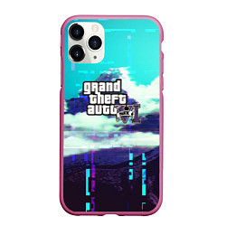 Чехол iPhone 11 Pro матовый GTA6 glitch pattern, цвет: 3D-малиновый