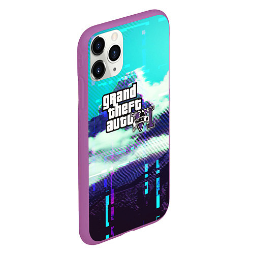 Чехол iPhone 11 Pro матовый GTA6 glitch pattern / 3D-Фиолетовый – фото 2