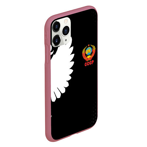 Чехол iPhone 11 Pro матовый СССР паттерн орёл / 3D-Малиновый – фото 2