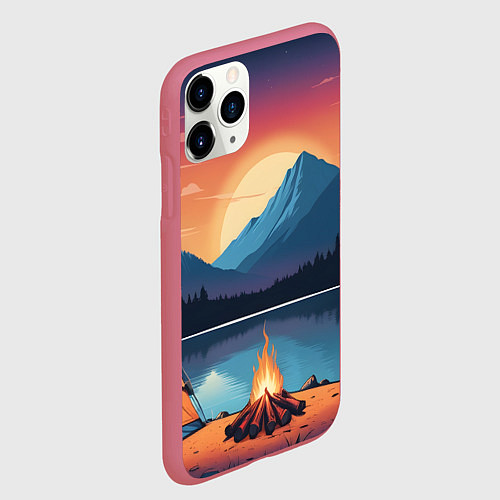 Чехол iPhone 11 Pro матовый В лесу с палаткой / 3D-Малиновый – фото 2