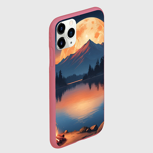 Чехол iPhone 11 Pro матовый Костер на берегу озера / 3D-Малиновый – фото 2