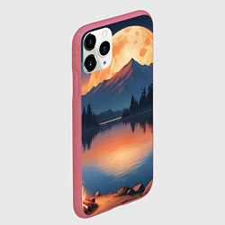 Чехол iPhone 11 Pro матовый Костер на берегу озера, цвет: 3D-малиновый — фото 2