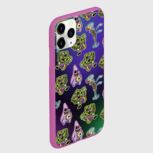 Чехол iPhone 11 Pro матовый Губка Боб - паттерн хэллоуин / 3D-Фиолетовый – фото 2