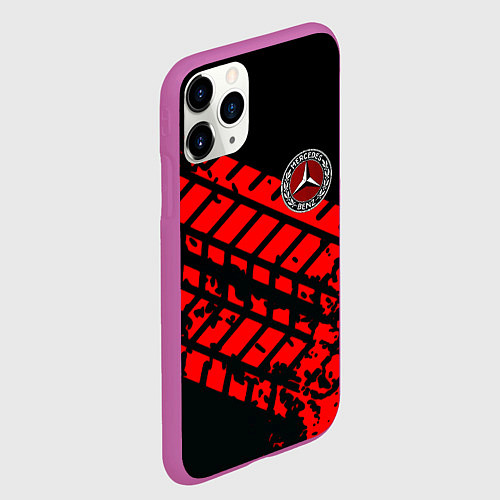 Чехол iPhone 11 Pro матовый Mercedes следы от шин / 3D-Фиолетовый – фото 2