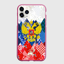 Чехол iPhone 11 Pro матовый Russia - флаг россии, цвет: 3D-малиновый