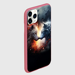 Чехол iPhone 11 Pro матовый Влюбленные волки огонь и лед, цвет: 3D-малиновый — фото 2