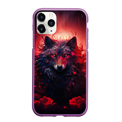 Чехол iPhone 11 Pro матовый Волчица и розы, цвет: 3D-фиолетовый