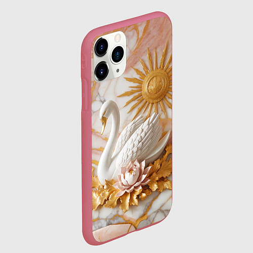 Чехол iPhone 11 Pro матовый Фарфоровый лебедь и солнце на розовом мраморе / 3D-Малиновый – фото 2