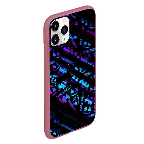 Чехол iPhone 11 Pro матовый Marshmello neon club / 3D-Малиновый – фото 2