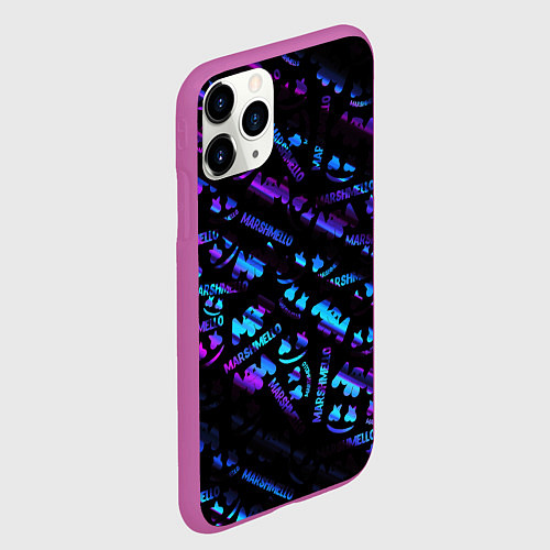 Чехол iPhone 11 Pro матовый Marshmello neon club / 3D-Фиолетовый – фото 2