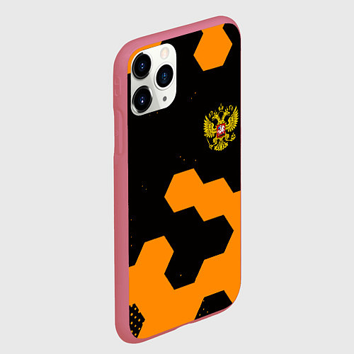 Чехол iPhone 11 Pro матовый Герф РФ соты броня / 3D-Малиновый – фото 2
