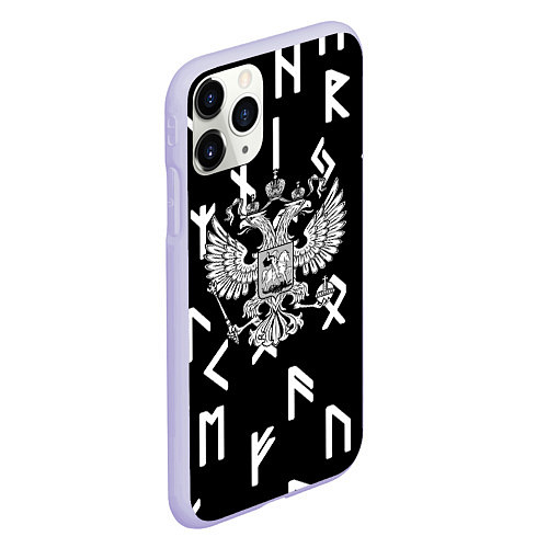 Чехол iPhone 11 Pro матовый Славянские руны герб РФ / 3D-Светло-сиреневый – фото 2