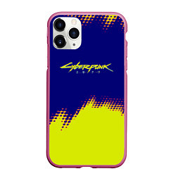 Чехол iPhone 11 Pro матовый Cyberpunk 2077 краски жёлтые, цвет: 3D-малиновый