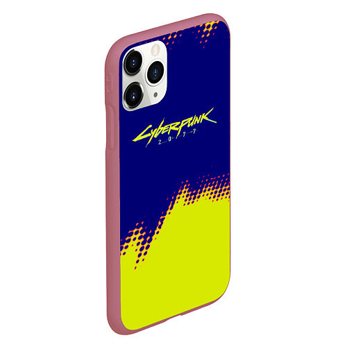 Чехол iPhone 11 Pro матовый Cyberpunk 2077 краски жёлтые / 3D-Малиновый – фото 2