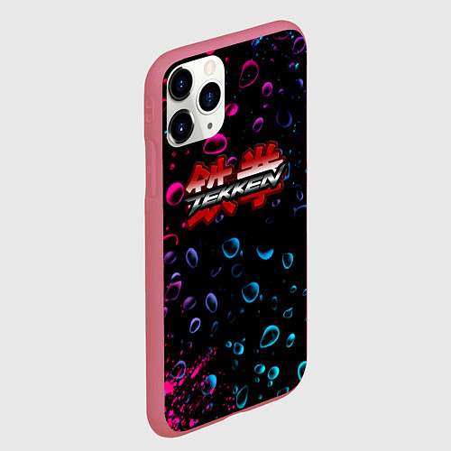 Чехол iPhone 11 Pro матовый Tekken неоновые капли / 3D-Малиновый – фото 2