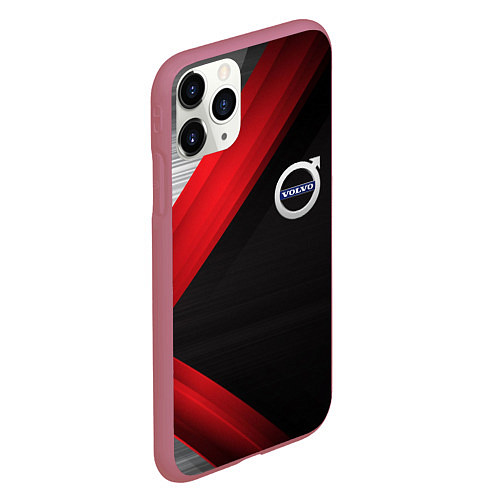 Чехол iPhone 11 Pro матовый Volvo metal stripes / 3D-Малиновый – фото 2