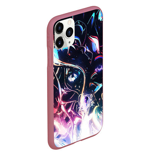 Чехол iPhone 11 Pro матовый Фрактальный узор текстура / 3D-Малиновый – фото 2