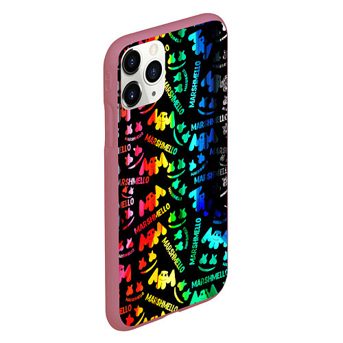 Чехол iPhone 11 Pro матовый Marshmello neon color / 3D-Малиновый – фото 2