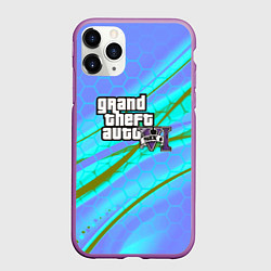 Чехол iPhone 11 Pro матовый GTA 6 неоновые соты геометрия, цвет: 3D-фиолетовый