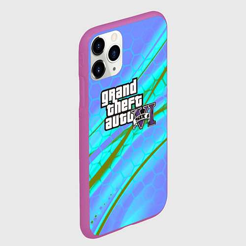 Чехол iPhone 11 Pro матовый GTA 6 неоновые соты геометрия / 3D-Фиолетовый – фото 2