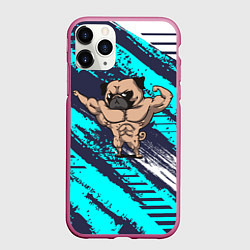Чехол iPhone 11 Pro матовый Мопс бодибилдер, цвет: 3D-малиновый