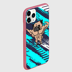 Чехол iPhone 11 Pro матовый Мопс бодибилдер, цвет: 3D-малиновый — фото 2