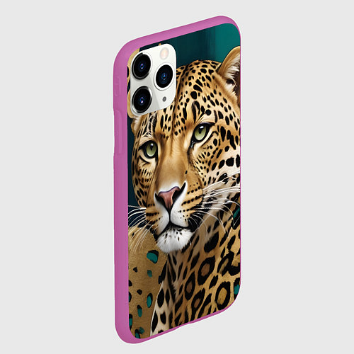 Чехол iPhone 11 Pro матовый Леопард на нефритовом фоне / 3D-Фиолетовый – фото 2