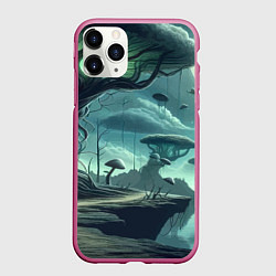 Чехол iPhone 11 Pro матовый Сказочный грибной лес на похожей планете - фантази, цвет: 3D-малиновый