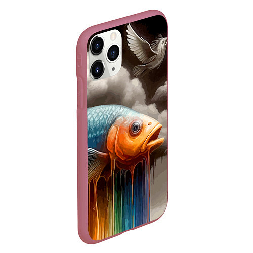 Чехол iPhone 11 Pro матовый Рыба в облаках - сюрреализм / 3D-Малиновый – фото 2