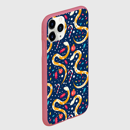 Чехол iPhone 11 Pro матовый Новогодний паттерн символ года 2025 / 3D-Малиновый – фото 2