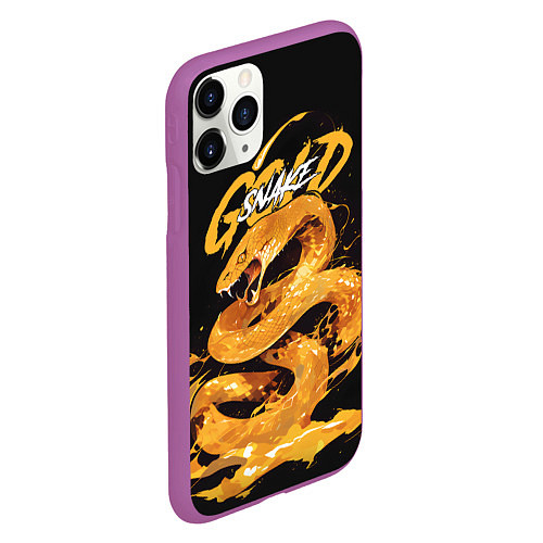 Чехол iPhone 11 Pro матовый Gold snake / 3D-Фиолетовый – фото 2