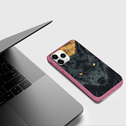 Чехол iPhone 11 Pro матовый Черный волк, цвет: 3D-малиновый — фото 2