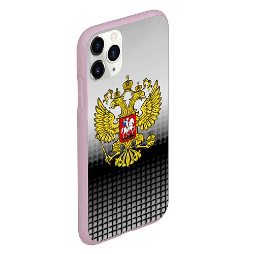 Чехол iPhone 11 Pro матовый Герб РФ текстура серая / 3D-Розовый – фото 2