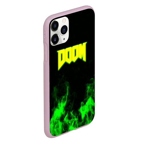 Чехол iPhone 11 Pro матовый Doom кислотное лого огонь / 3D-Розовый – фото 2