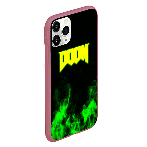 Чехол iPhone 11 Pro матовый Doom кислотное лого огонь / 3D-Малиновый – фото 2