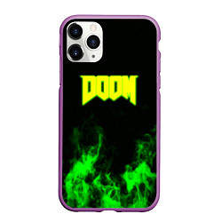 Чехол iPhone 11 Pro матовый Doom кислотное лого огонь, цвет: 3D-фиолетовый