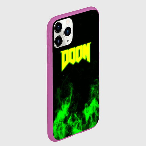Чехол iPhone 11 Pro матовый Doom кислотное лого огонь / 3D-Фиолетовый – фото 2