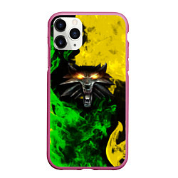 Чехол iPhone 11 Pro матовый The Witcher in fire, цвет: 3D-малиновый