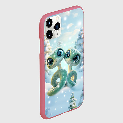 Чехол iPhone 11 Pro матовый Милые змеи / 3D-Малиновый – фото 2