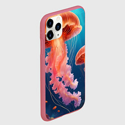 Чехол iPhone 11 Pro матовый Подводный мир медузы, цвет: 3D-малиновый — фото 2