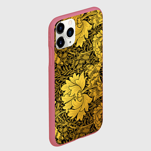 Чехол iPhone 11 Pro матовый Золотые подсолнухи / 3D-Малиновый – фото 2