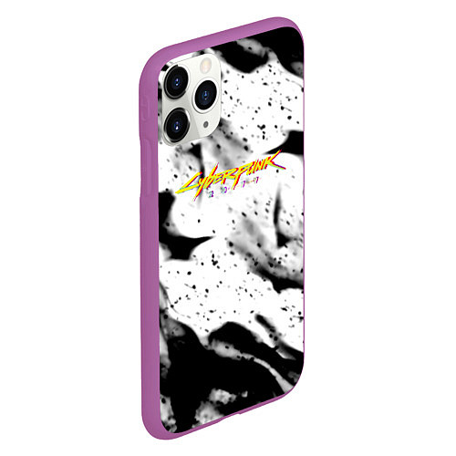 Чехол iPhone 11 Pro матовый Cyberpunk 2077 fire black / 3D-Фиолетовый – фото 2